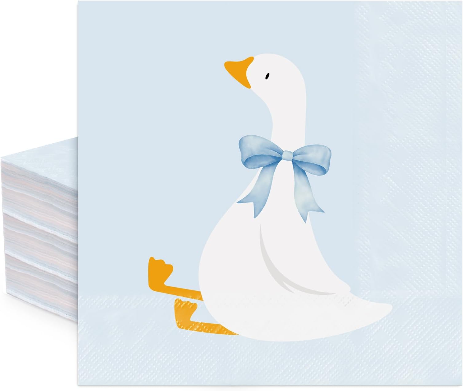 Silly Goose Paper Napkins White Goose with Bow Luncheon Napkin Blue Disposable Dessert Dinner Hand Napkin for Baby Shower Gender Reveal Birthday Party Supplies, 50 Pcs