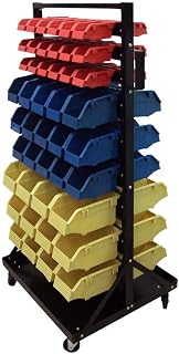 BIN BUDDY 90 Piece Double-Sided Display Rack | Mobile Storage | 26" x 22" x 48" | Color-Coded Bins | Easy Assembly | Retail & Workshop Organization