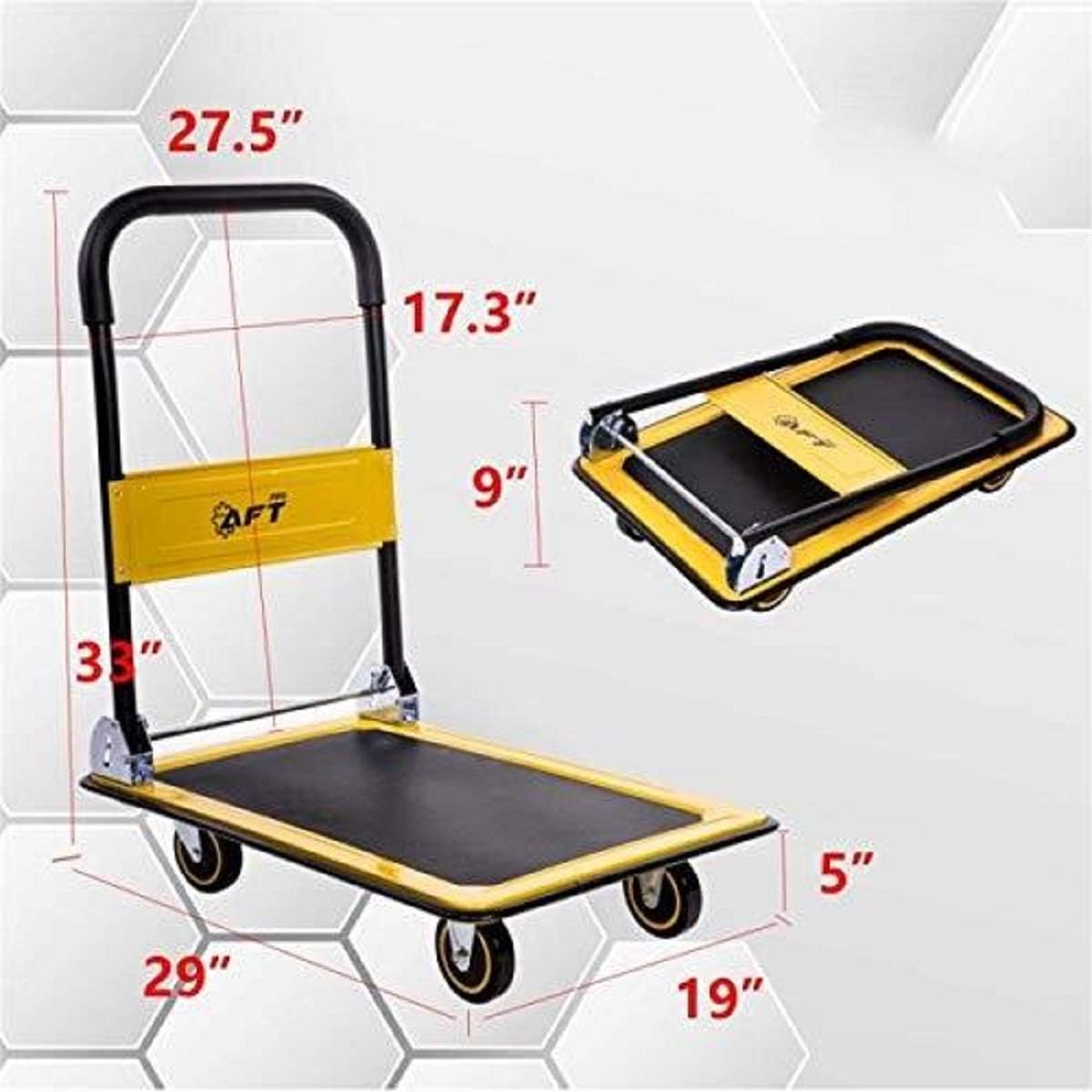 Lоwеѕt Prісе Push Platform Truck Dolly AFT PRO USA Folding Rolling Flatbed Cart 330lb Weight Capacity | 360 Degree Swivel Wheels Foldable Handle | (Yellow, 330LB)