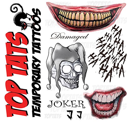 Joker Suicide Squad Fancy Dress Temporary Tattoos Damaged Skull Mouth Cosplay Comic Con Halloween Buy Online In Bermuda At Desertcart