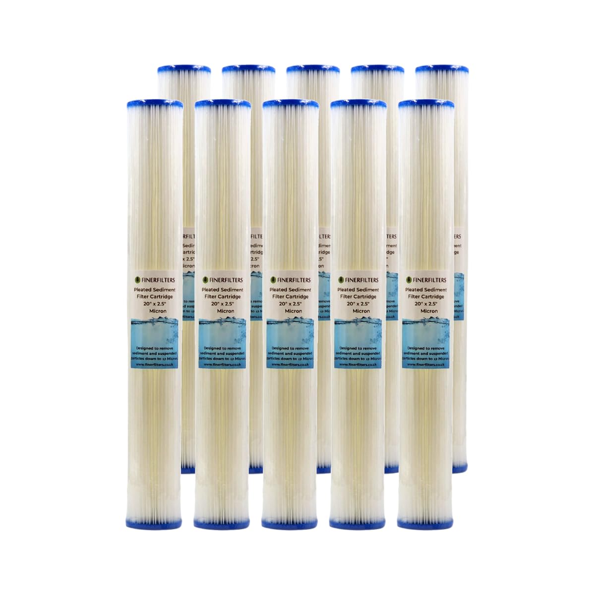 20" Standard Pleated Sediment Water Filter | 20 Micron, 20" x 2.5" | Washable Filter to Extend Lifespan, Fits 20" Standard Housings (10 Pack)