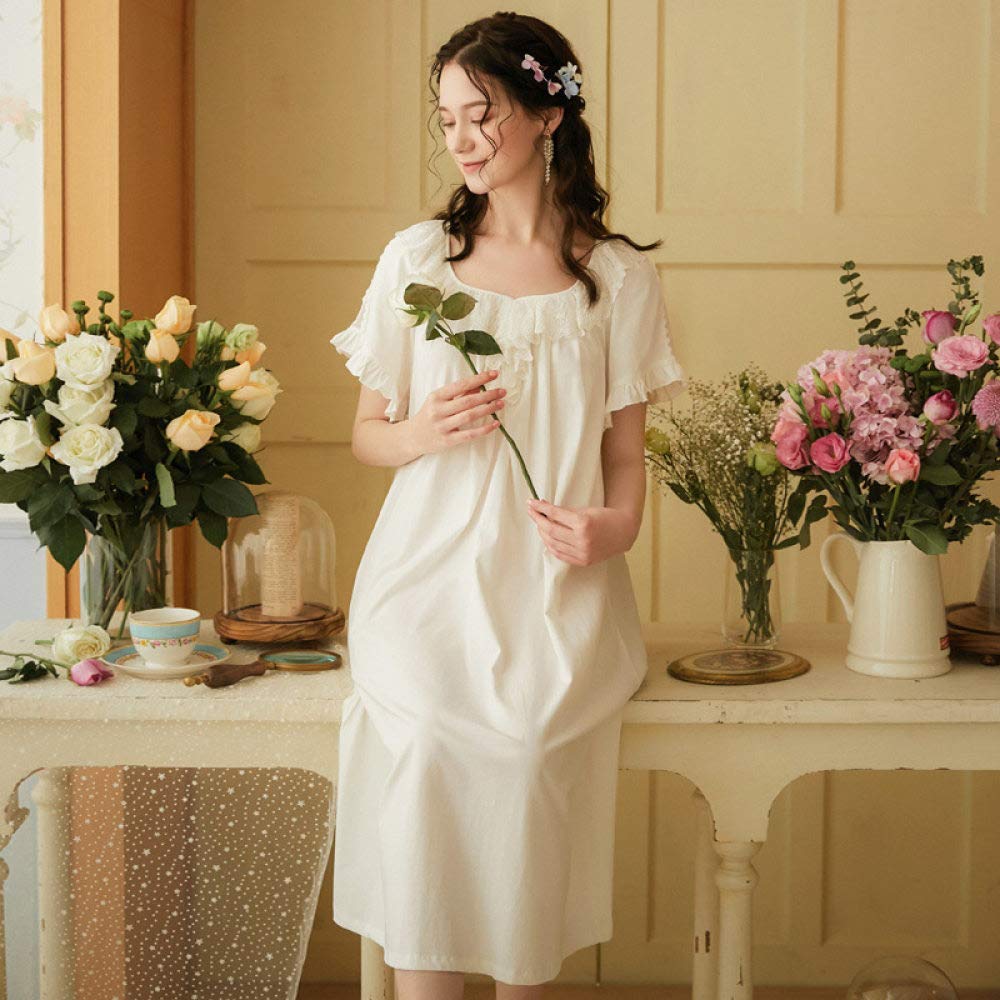 Damen Kurzarm Nachthemd,Retro Baumwolle V-Ausschnitt Spitze Lange Kurze Ärmel Einfach Süß Sommer Ärmellos Lose Soft Home Fit Nachthemd Nachthemd Nachthemd Freizeitkleid, XL