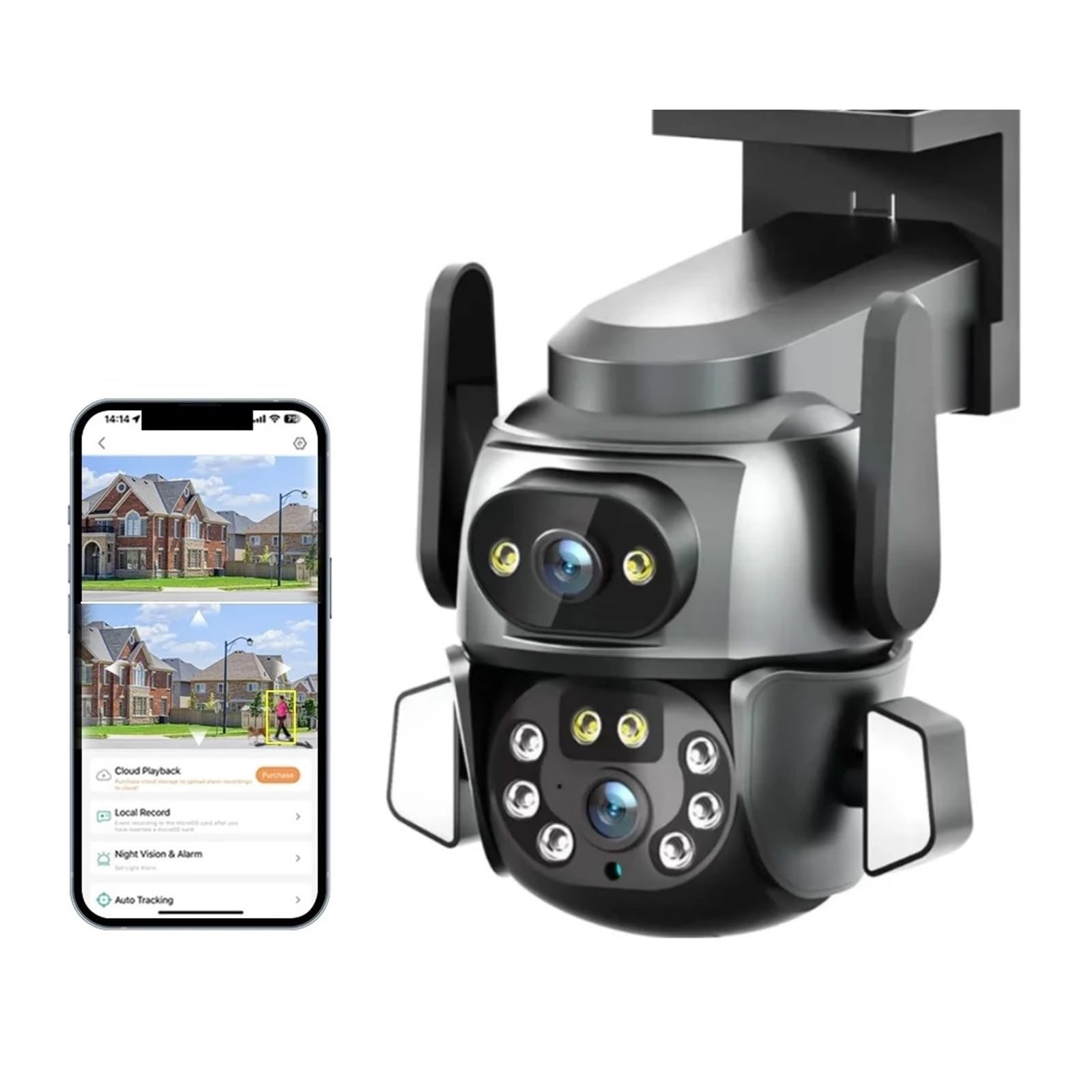 Caméra de sécurité, Caméra 4K 8MP PTZ, Double écran, binoculaire 8MM, Suivi Automatique du Corps AI, vidéosurveillance Intelligente, Surveillance étanche IP66(8MP Camera 32GB)