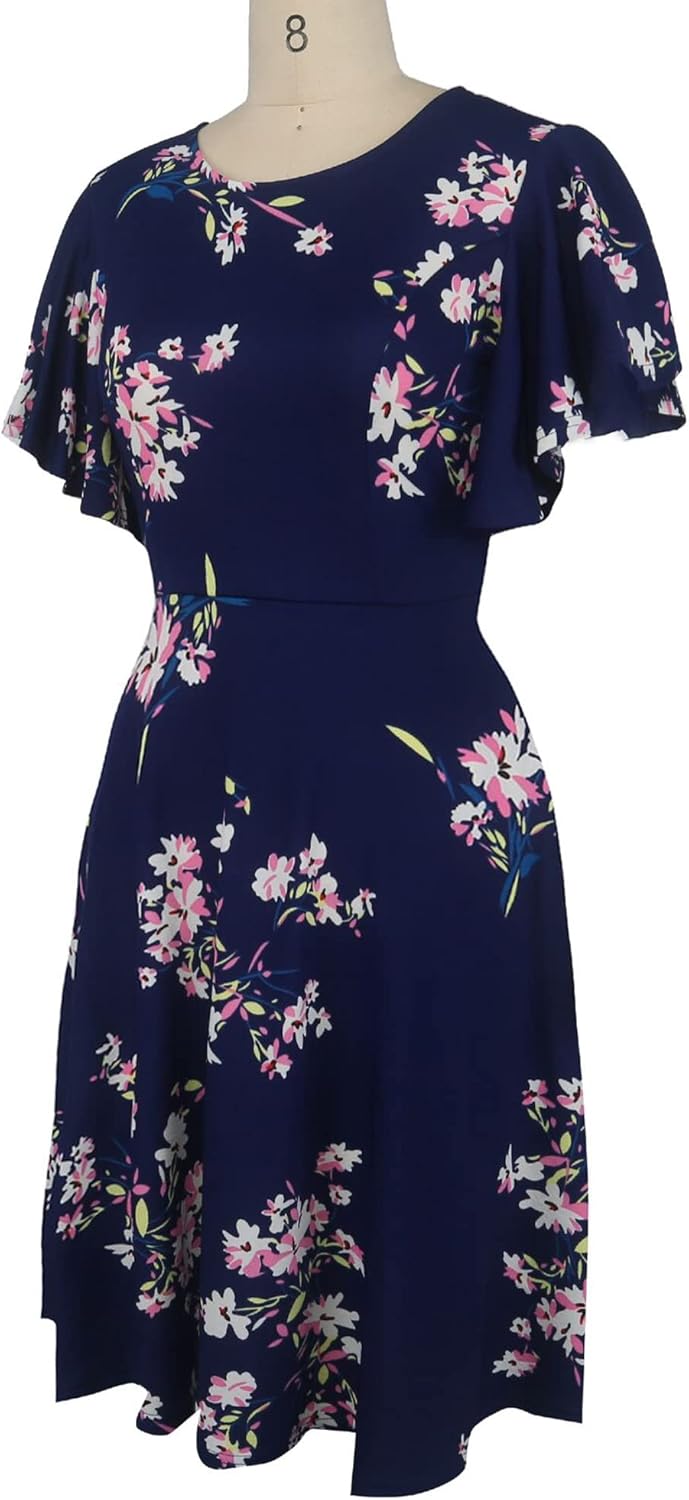 oxiuly Wedding Church Vintage Cocktail Dresses with Pockets Summer Casual Floral Dress for Women Flare376 - Image 3