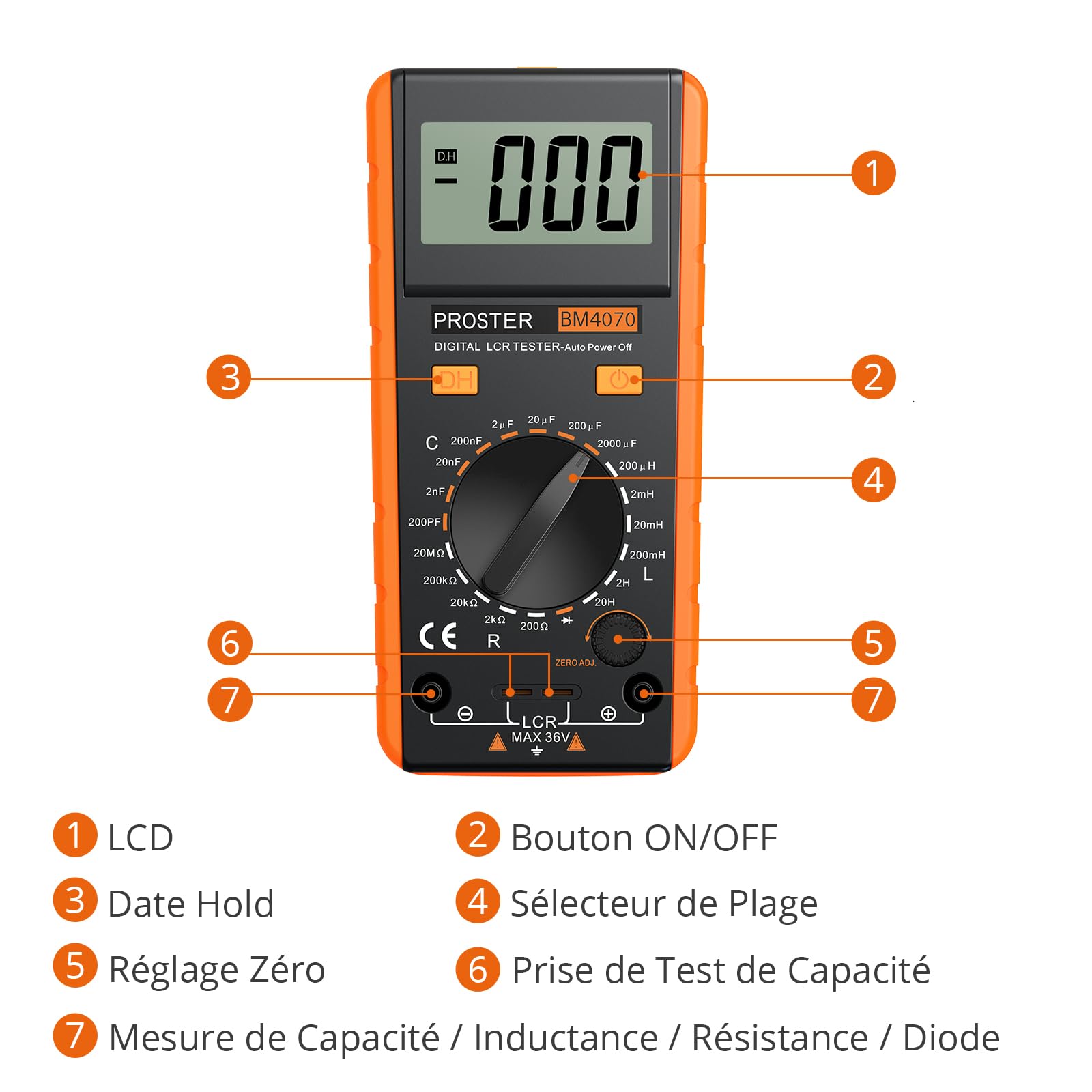 Proster LCR Meter Testeur Portable – Mesure Inductance Capacité Résistance avec Écran LCD 1999 Comptes – Appareil Professionnel de Diagnostic Électronique pour Laboratoire, Réparation PCB