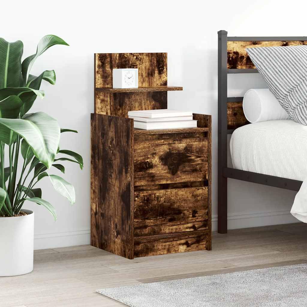 SXZenSpace 861364 Bedside Cabinets with 2 Drawers pcs Smoked Oak 38x34x80 cm Bedroom Cabinet,Storage Nightstand Side Table