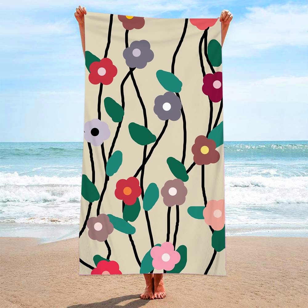 Ręcznik plażowy 90 x 180 kwiat ręcznik z mikrofibry dla dorosłych kobiet mężczyzn, ręcznik gimnastyczny do podróży pływania na kempingu, ręczniki plażowe szybkoschnące, niezbędne w podróży, ręcznik