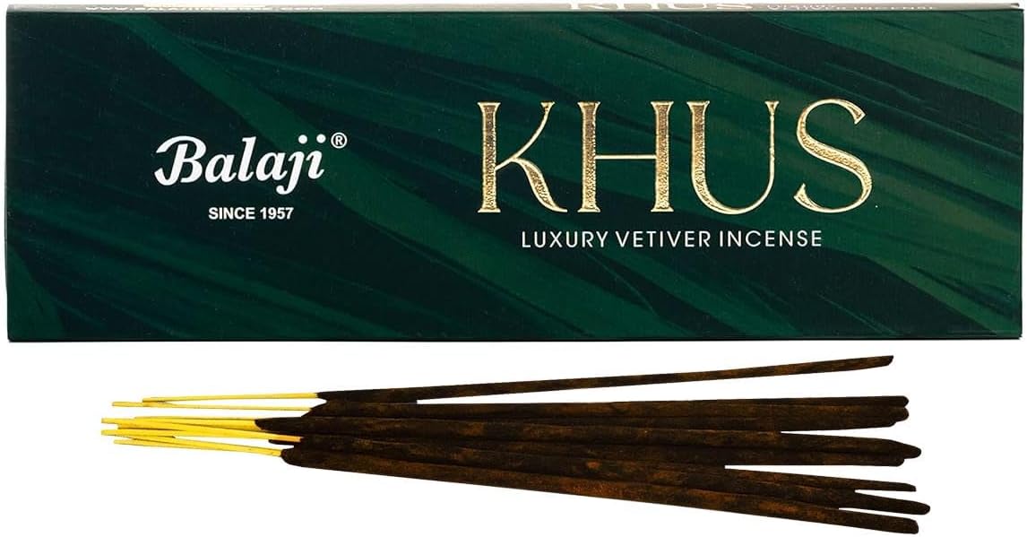 Utkarsh Box Pack of 1 (25 Sticks Per Box) Balaji Khus Luxury Vetiver Incense Sticks Agarbathi for Aroma & Smoke, Extra Freshness, Home Temple Worship, Peace, Purification & Spiritual Growth