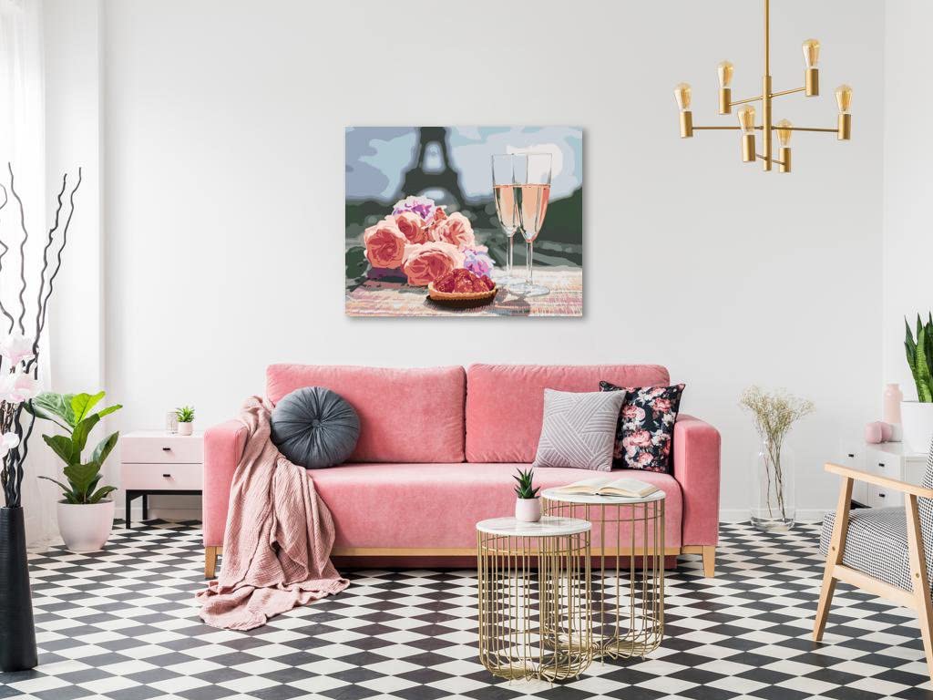 Malowanie według liczb - SZKŁY I ROZI W PARIS I Wieża Eiffla 80 x 100 cm z blejtramem (już napięte)