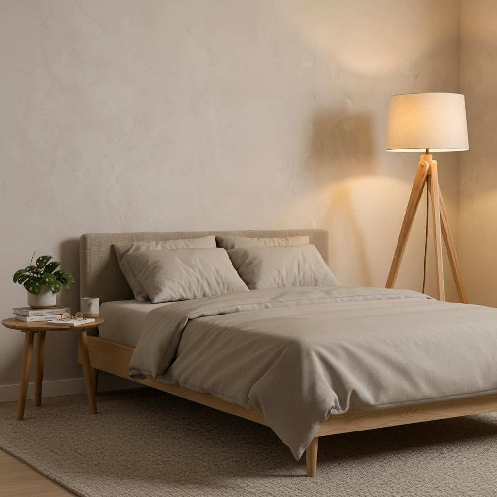 BARCELONA LED NASHUA Stehlampe mit Holzstativ und weißem Stoffschirm – Skandinavische nordische Stehleuchte mit E27 Fassung, minimalistisches Design für Wohnzimmer, Schlafzimmer