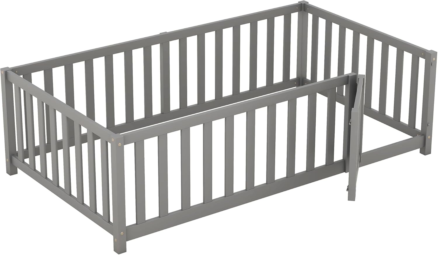 Bellemave Twin Bed Frame with Rails and Storage Drawers, Can Be Divided into A Twin Size Floor Bed with Fence and A Daybed with 2 Drawers, Wood Montessori Beds for Kids Boys Girls Teens, Gray