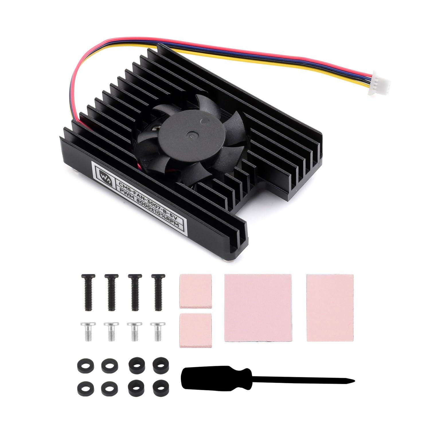 Waveshare CM5 Dedicated All-in-one 3007 Cooling Fan, Compatible with Raspberry Pi Compute Module 5, 5V Power Supply, Speed Adjustable, with Thermal Tapes