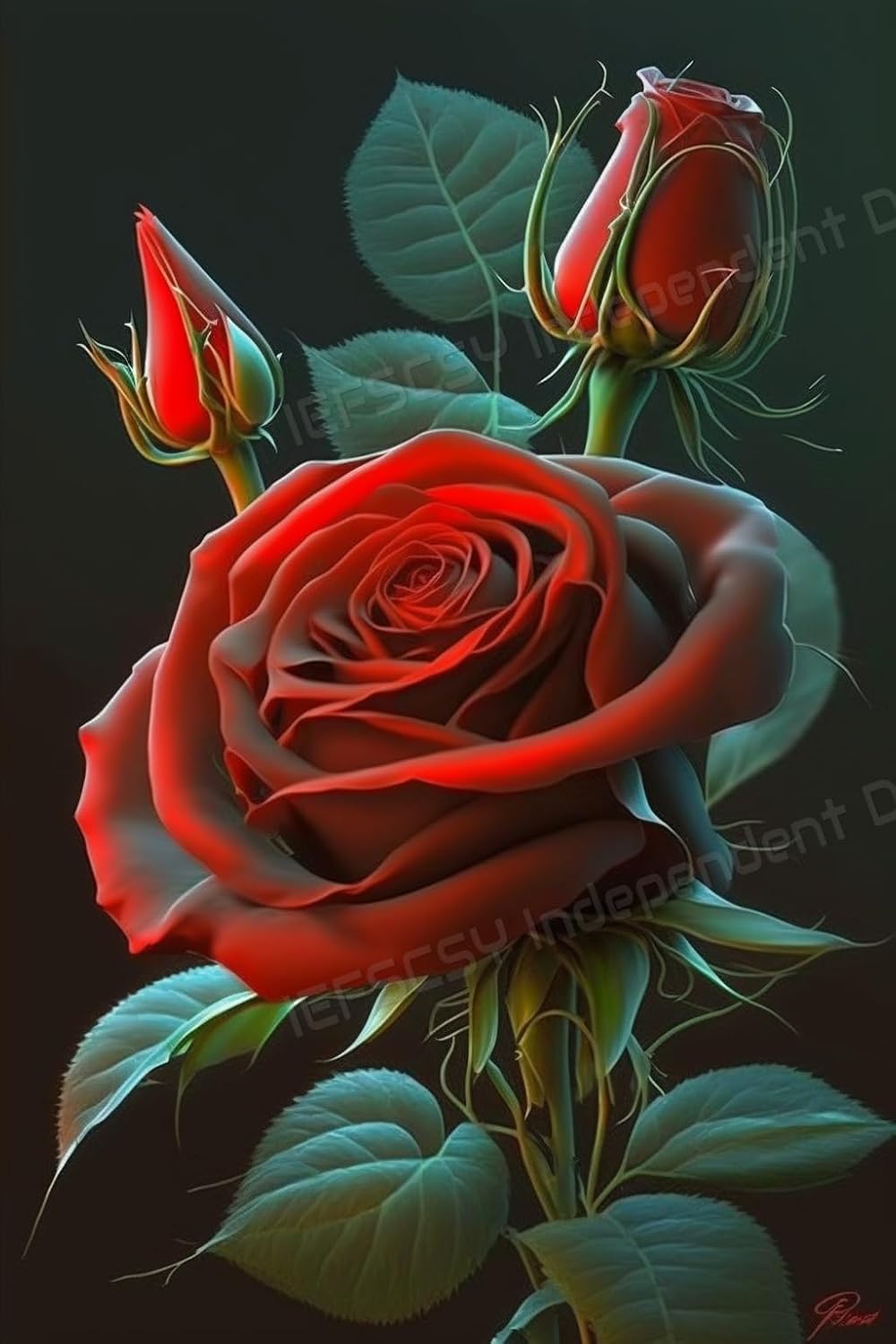 IEFSCAY Diamond Painting Kits Red Love Flowers Casual Fun DIY Handmade Art for All People, Soft Canvas & Glitter Round Diamond Painting Kits, for Valentine's Day Decoration Wall Decor 50X60cm