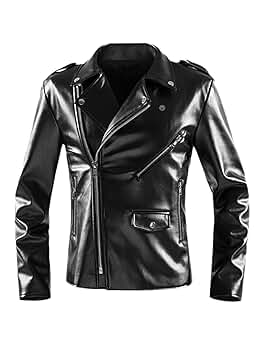 Men Winter Short Fitted Faux Leather Jacket Zipper Long