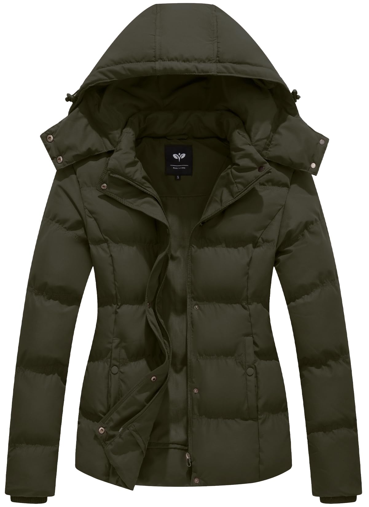 Women's Winter Coats Quilted Puffer Jacket Warm Snow Coat with Removable Hood, Army Green, XX-Large-image-40
