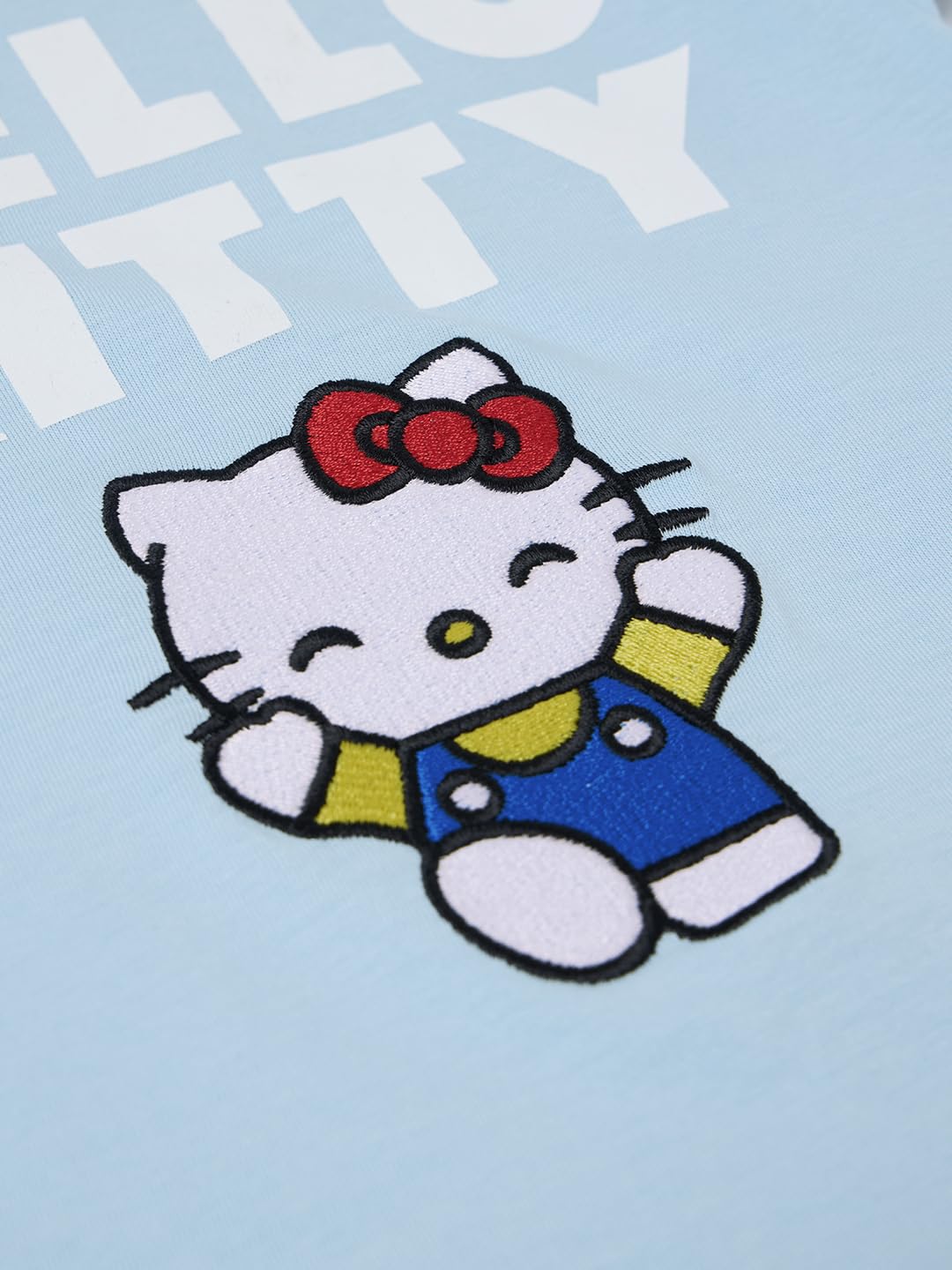 The Souled Store Hello Kitty: Kitty Love - Camiseta de algodón de manga corta con cuello redondo y estampado gráfico azul (2-8 años)