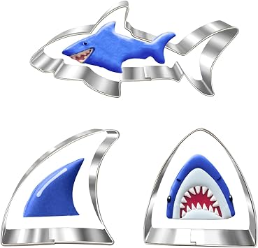 Large Shark Cookie Cutter Set-3 Pices-White Shark, Shark Fin, Shark Bite-Cookie Cutters Molds for Shark Themed Birthday Pool Party Supplies