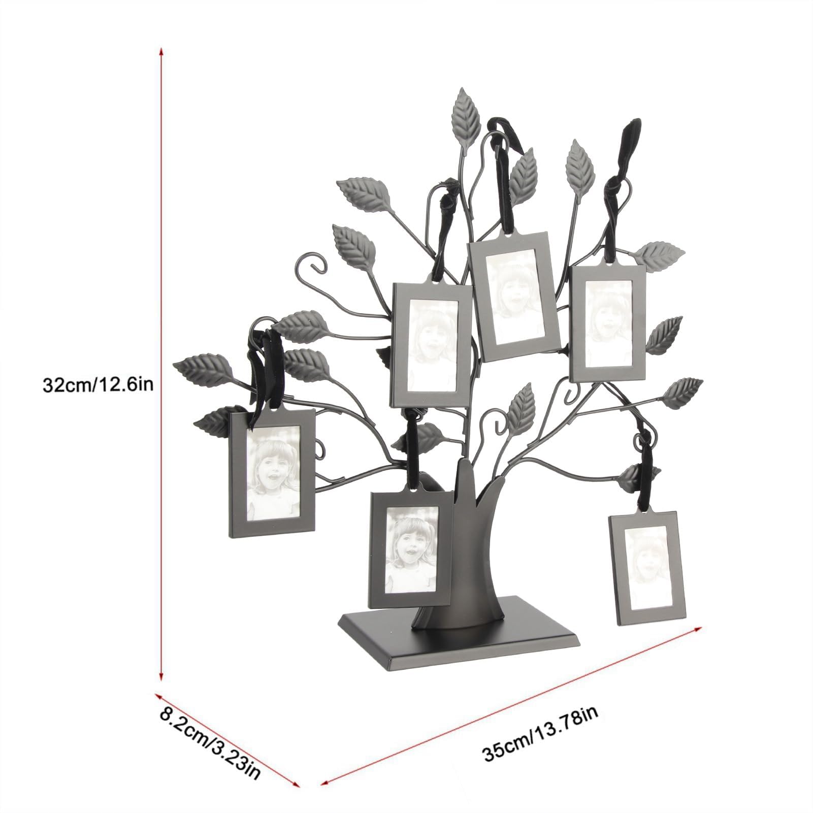 Arbre D'affichage de Photos de Famille avec 6/12 Cadres de Photo, Décoration de Table en Métal pour les Proches (Petit Avec 6 cadres photo de 6,4 * 4,6 cm)