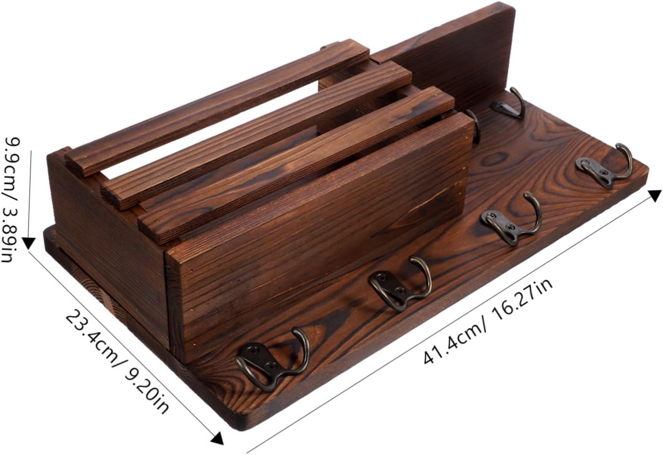 Zerodeko Wooden Wall-Mounted Key Holder Rustic Key Organizer Rack with Hooks Entryway Storage Shelf for and Mail for Home and Office