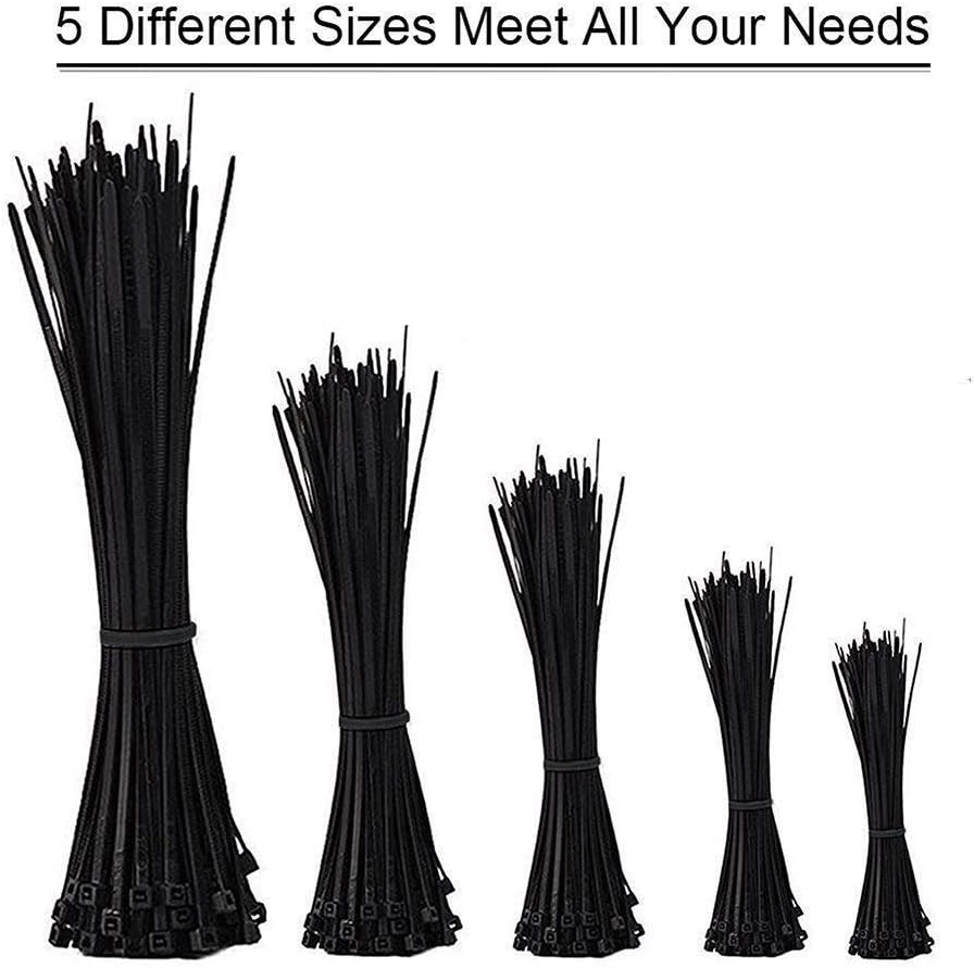 Cable Ties, Youii 25 Pcs Black Nylon Cable Zip Ties for Home Office Garage and Workshop in Size 650mm,750mm,800mm,900mm,1020mm (Each Size 5 Pcs)