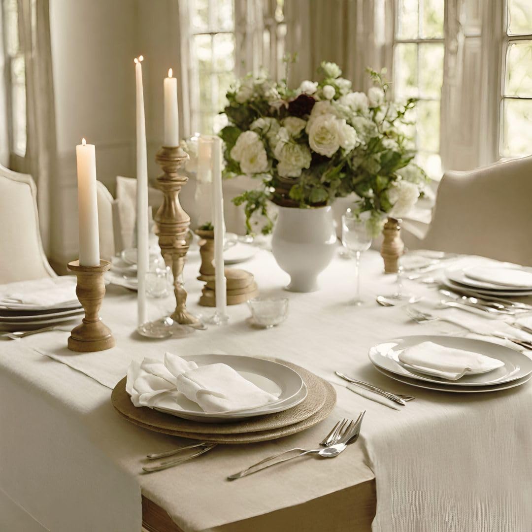 Cuore di lino - Chemin de Table en Pur Lin 100 % Made in Italy Ajour Blanc crème (50 x 150 cm)