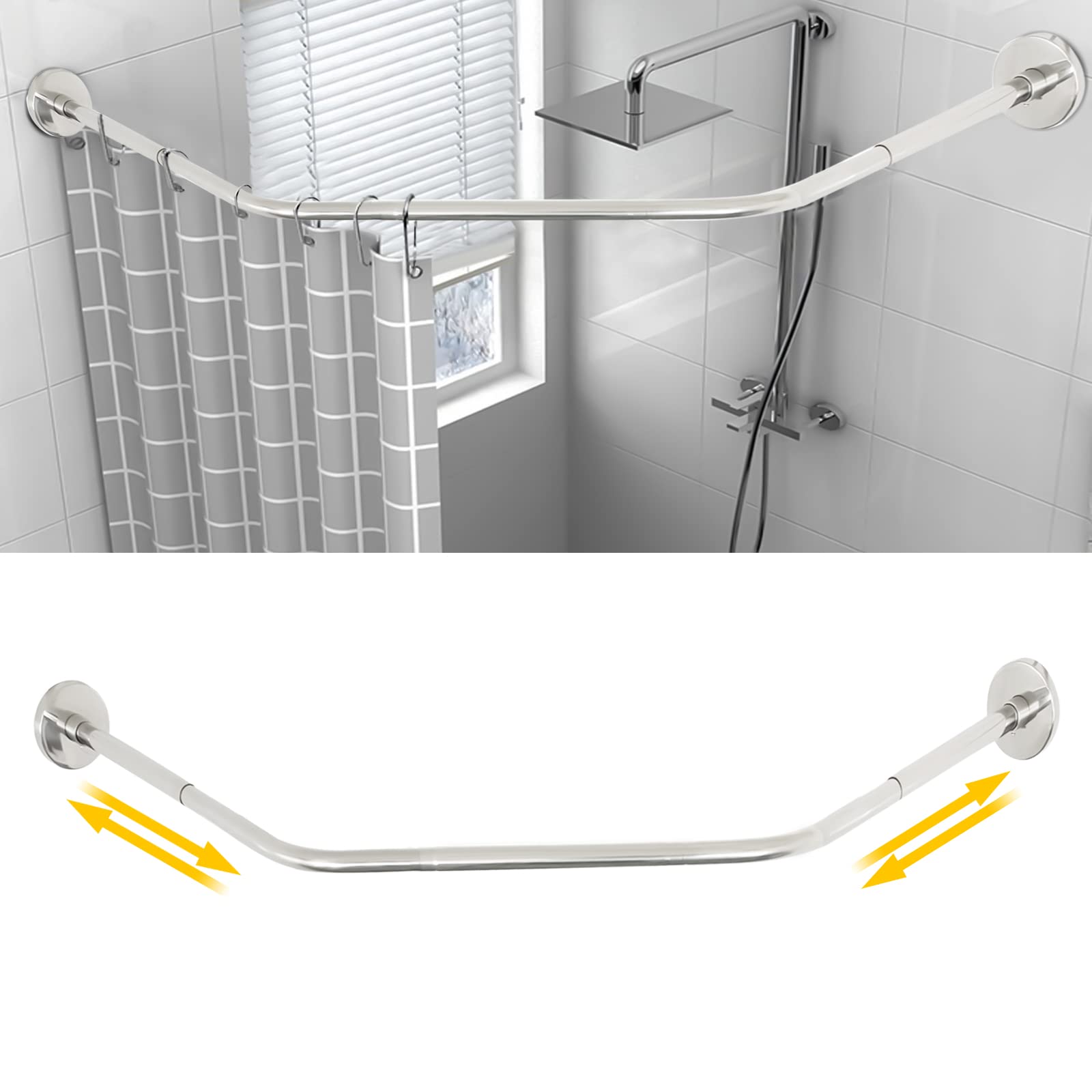 Tringle à rideau de douche extensible en acier inoxydable 304 pour salle de bain, baignoire, forme de diamant, barre de rideau de douche au-dessus d'angle, pour salle de bain, magasin de vêtements,