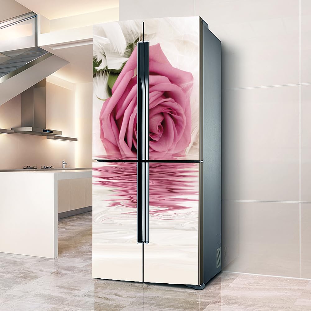 VHcgCGJ Fridge magnet, Full Covering Door Fridge Covers Skins Wall Stickers for Kitchen Decal, Pink Flower Romance(L: 100x180 cm)