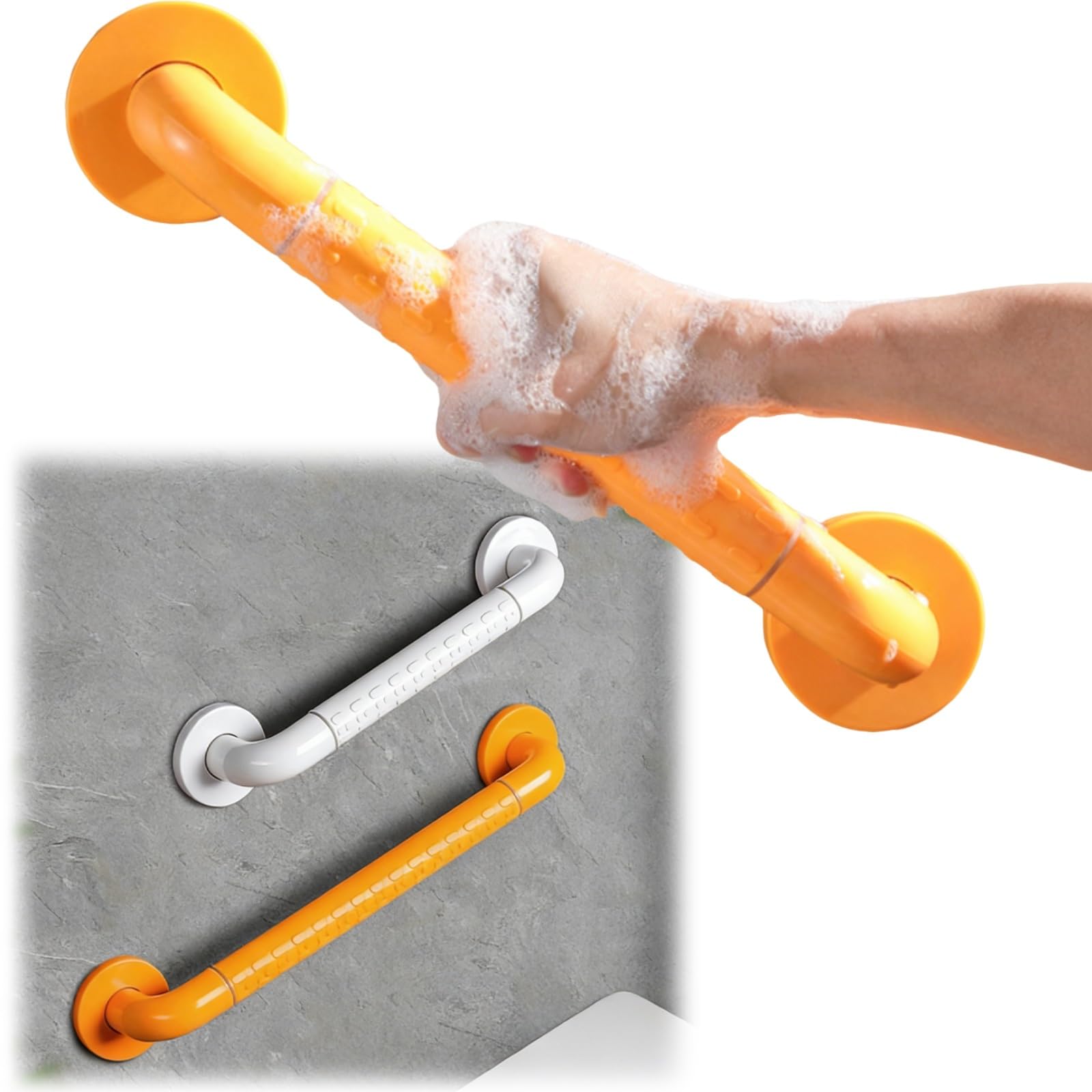 Barra De Apoyo para Baño Antideslizante, Asidero De Seguridad para Ducha, Pasamanos, Superficie Texturizada, Soporte para Inodoro Y Bañera para Ancianos, Discapacitados(Blanco,60cm+80cm)
