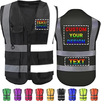 Personalized Custom Safety Vest for Men Women with Logo/Photo/Text Pockets Zipper High Visibility Reflective Vest