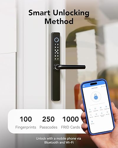 Miniatura 4 de Deadbolt - Cerradura de puerta inteligente con huellas dactilares con teclado, cerradura inteligente para puerta delantera, tarjeta IC a prueba de