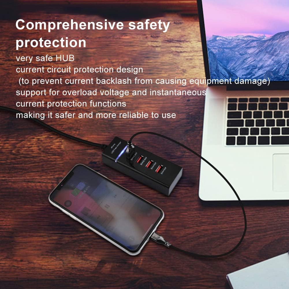 Dpofirs USB-Verlängerungskabel, 4 Anschlüsse USB-Handy-Schnellladegerät, universeller 3A-Kabelladegerät-Desktop mit Schaltkreisschutz für Büros, Familien, Geschäftsreisen(Schwarz)