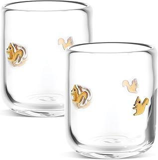 Squirrel Icon Juice Glasses, 14oz Animal Squirrel Stemless Wine Drinking Juice Glass Cup for Party Supplies Gift