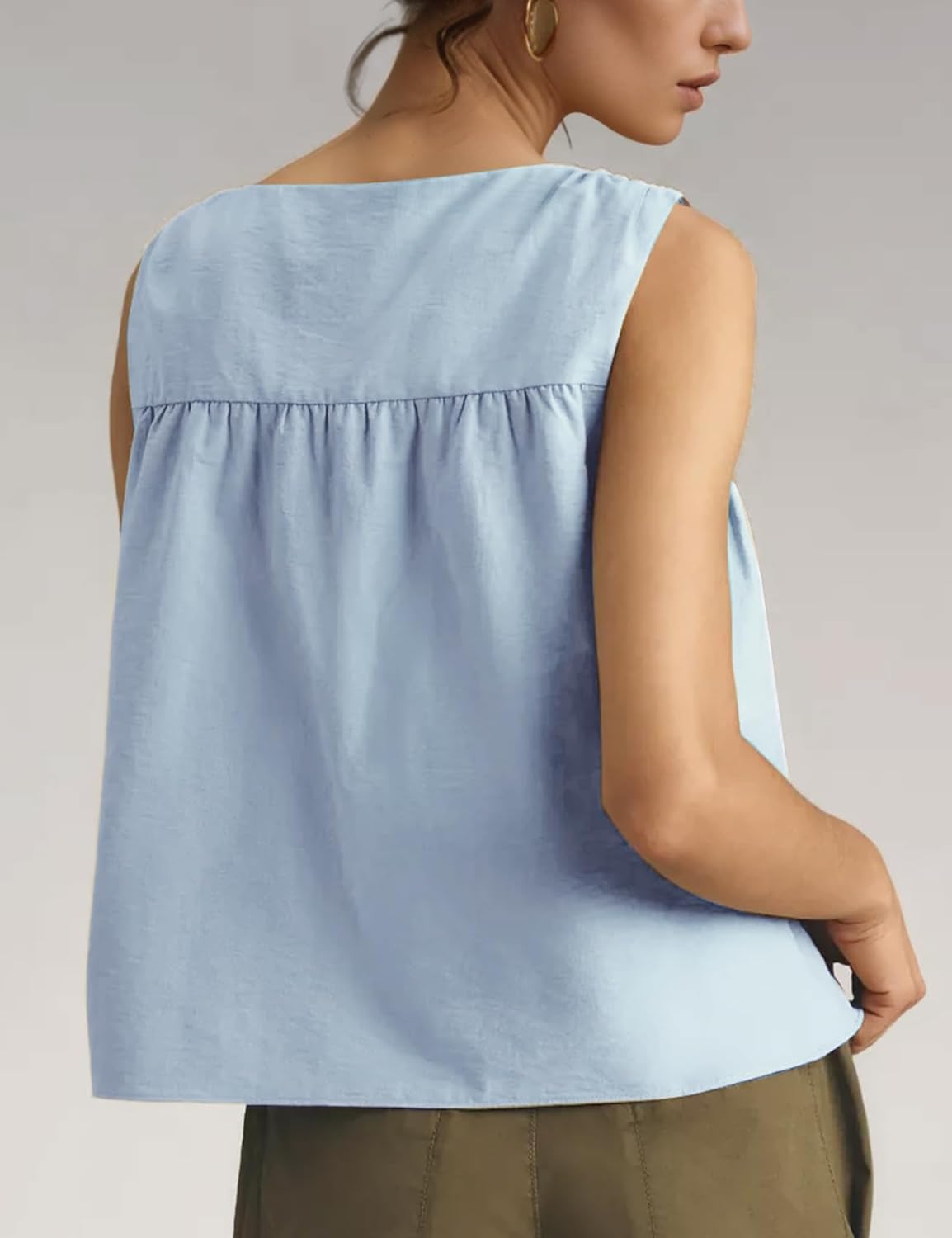 Wyeysyt Peplum Tops for Women Shirred Swing Tank Tops Pleated Flowy Vest Casual Sleeveless Blouse Loose Fit Ruffled Shirts - Image 4