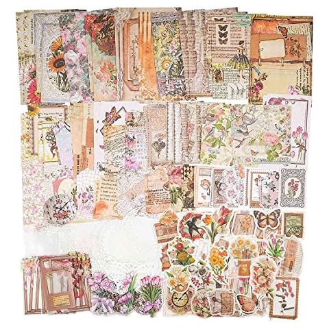Huhebne 200 Pieces Vintage Ephemera Bundle Junk Journal Kit Scrapbook Supplies Sticker Material Pack for Art Journaling, B Cover