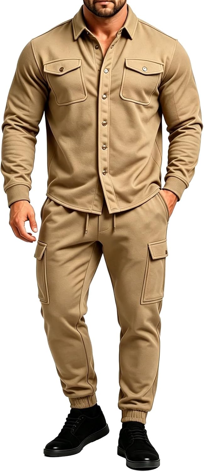 Men's Cargo Pants Set Jacket 2 Piece Ttacksuit Casual Outfit