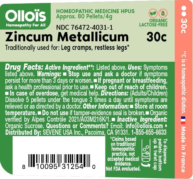 Miniatura 2 de OLLOIS Zincum Metallicum 30c Orgánico, sin lactosa, vegano, medicina homeopática, 80 pellets (paquete de 3)