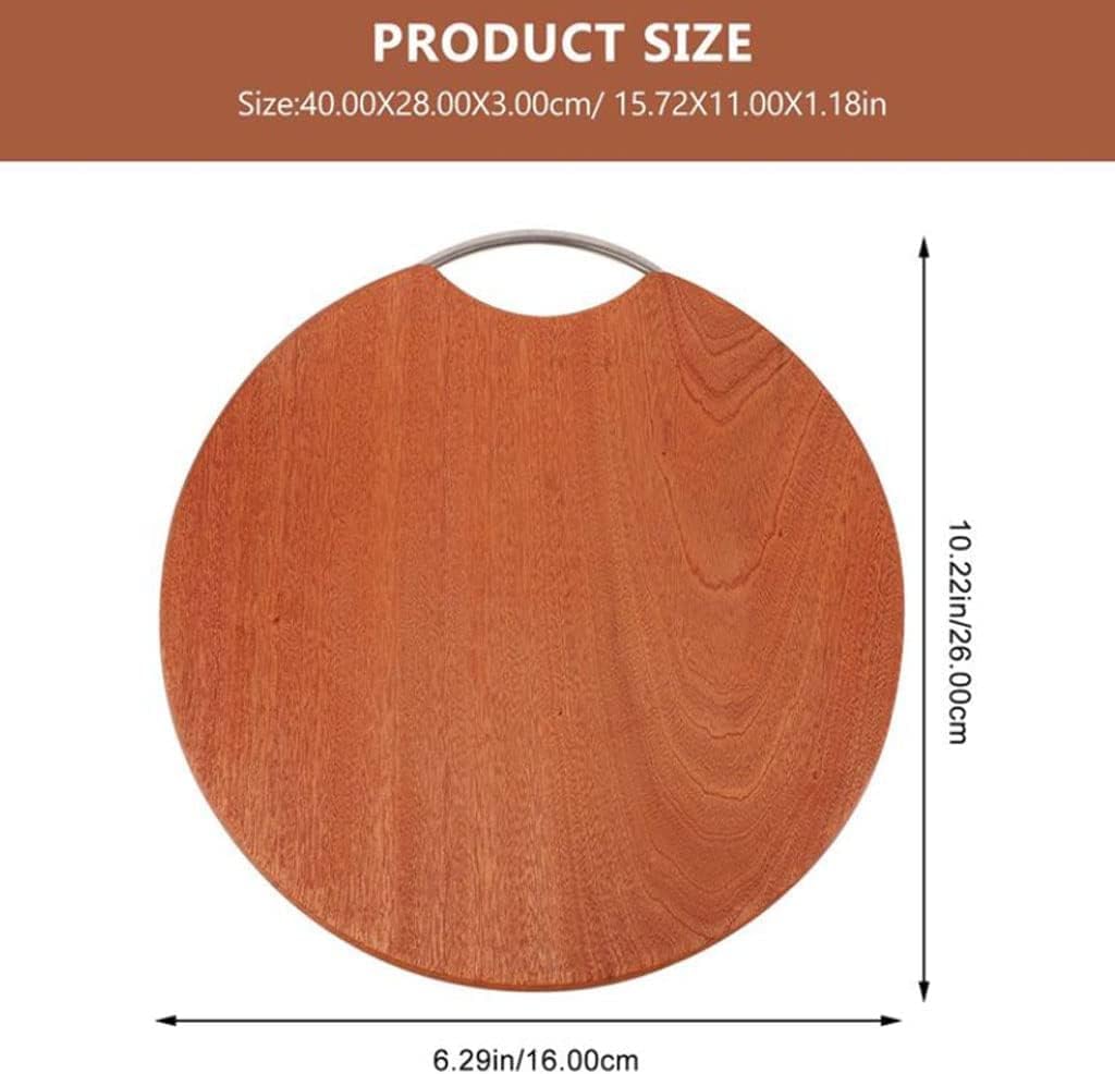 Round Wooden Cutting Board with Metal Handle, 14 Inch Double-Sided Chopping Board for Meat, Fruit, Bread, Steak, Vegetables