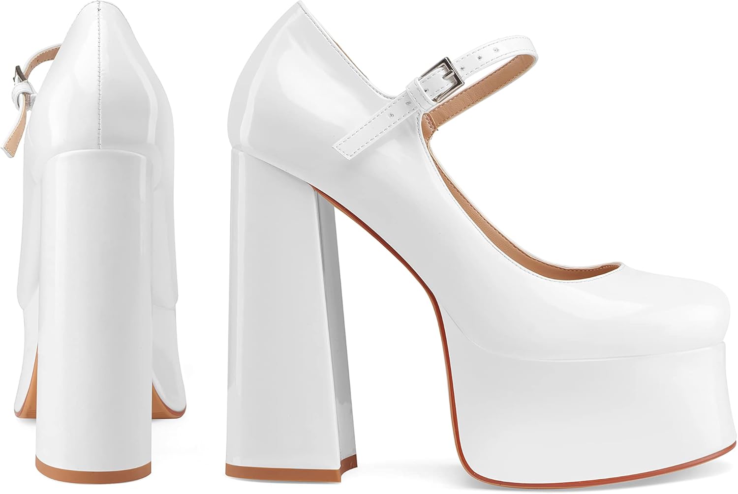 Women's Dressy Platform Chunky High Heels Patent Leather Ankle Strap Closed Toe Heeled Mary Jane Pumps Shoes - Image 6