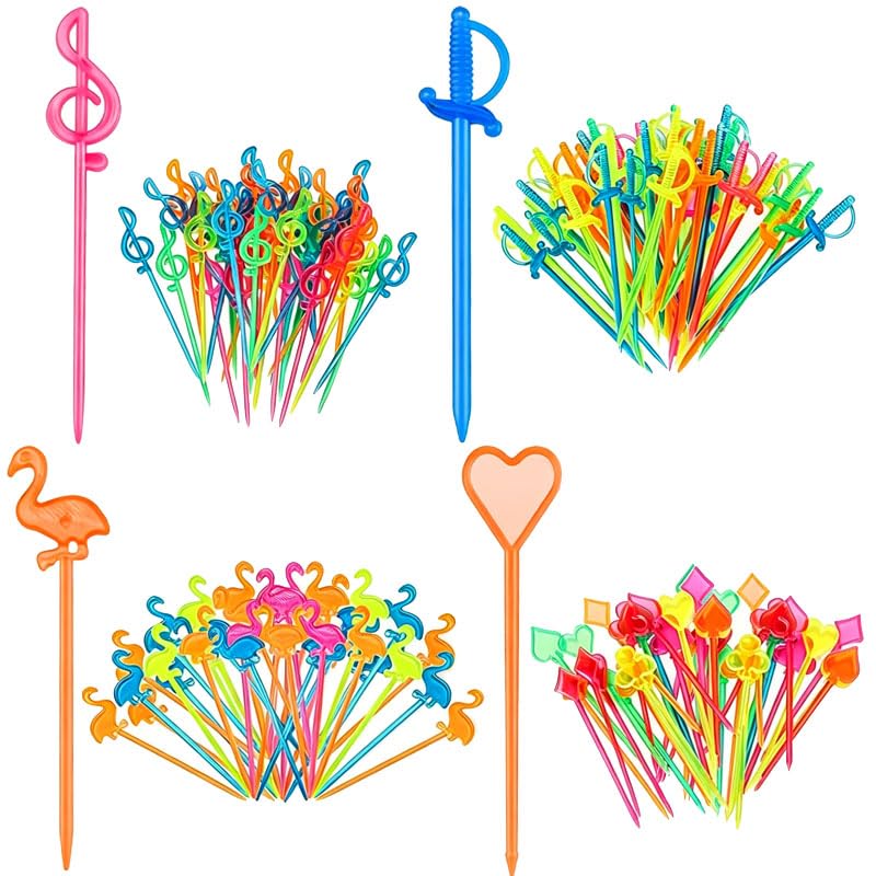 Vaniika Lote de 200 Palillos de cóctel Multicolores para niños,barbacoas, reuniones Familiares y bufés