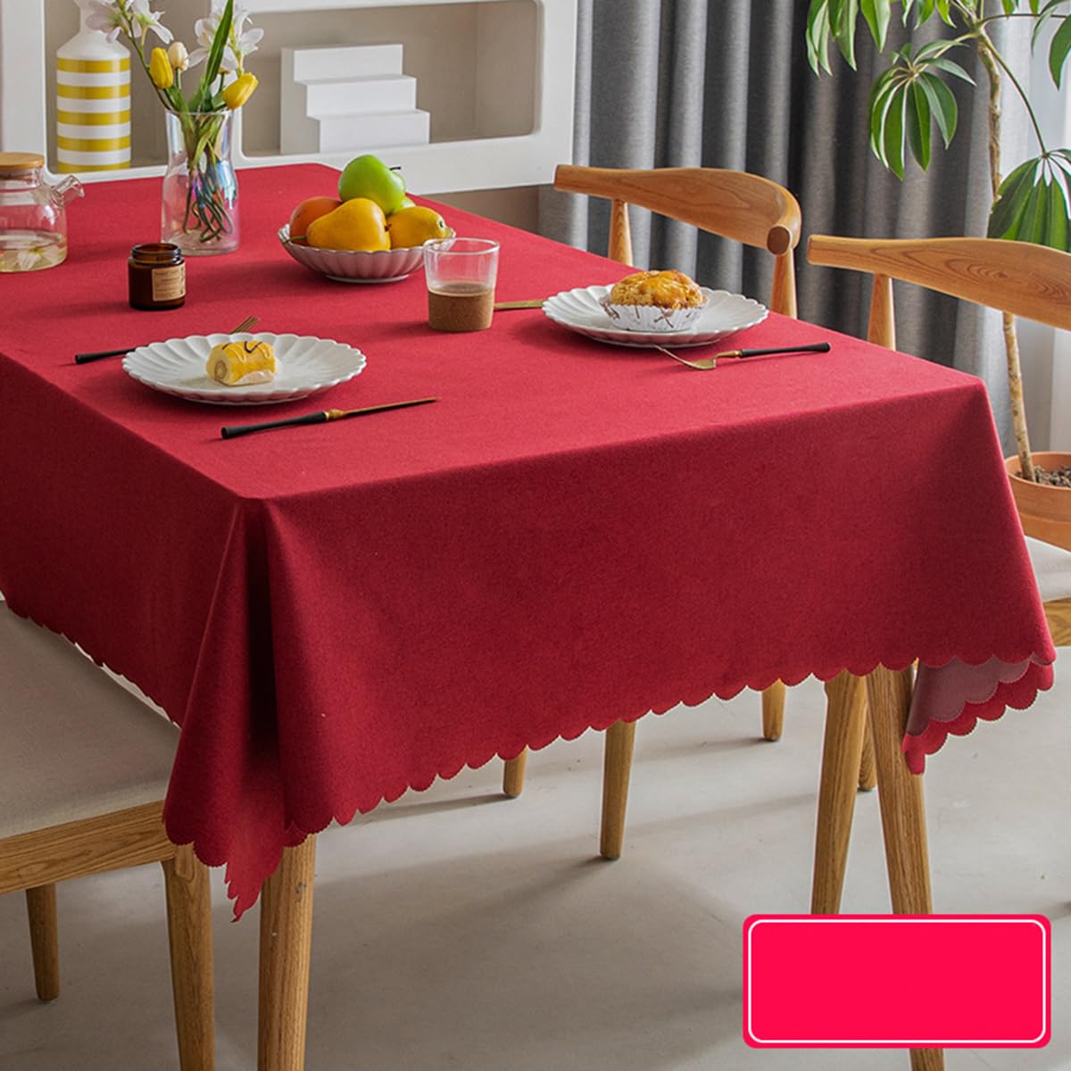 Mantel Antimanchas de algodón y Lino Apto para Cocina Comedor y mesas de café fácil de Limpiar Rojo 140 x 240 cm