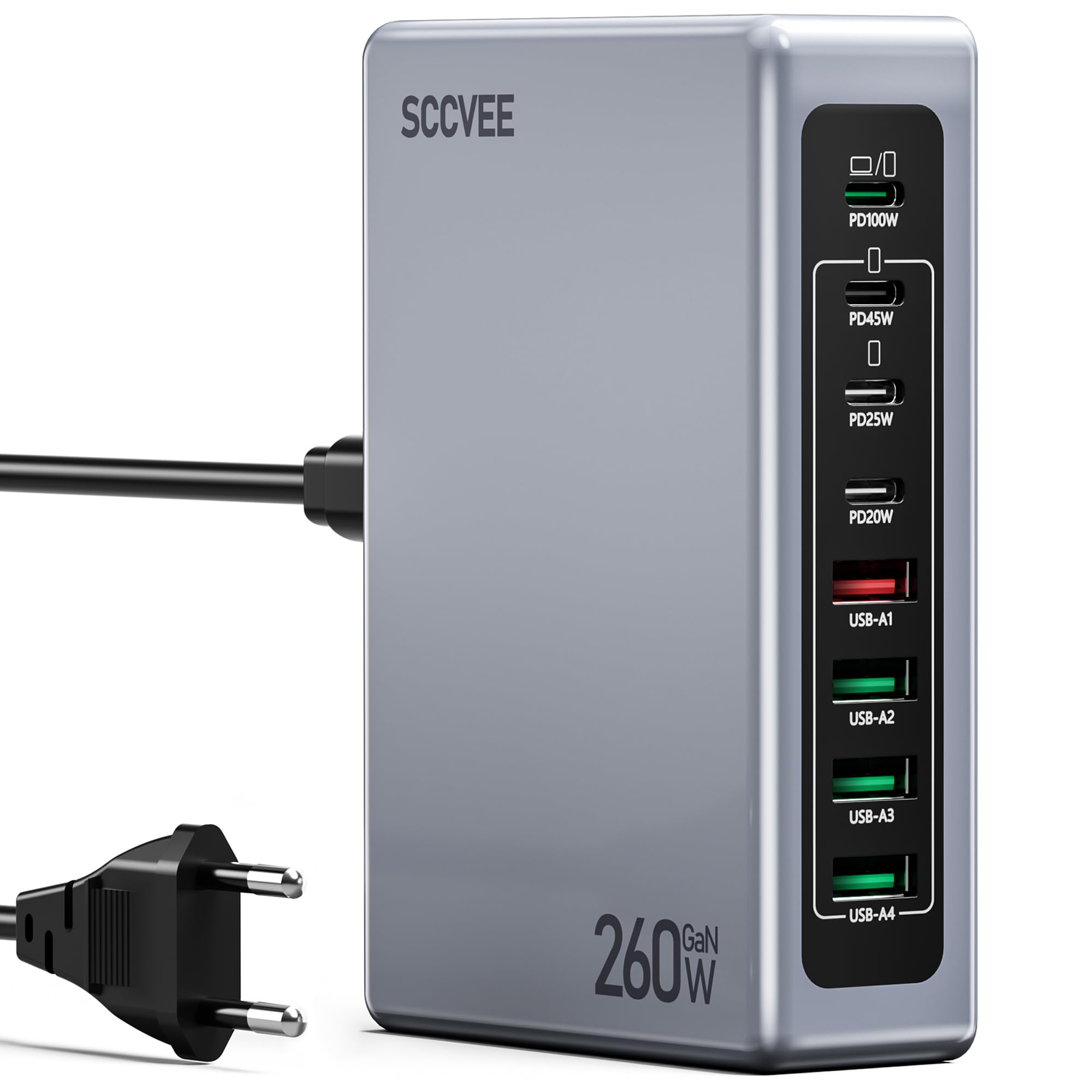 Caricatore USB C 200W GaN A 8 Porte: Stazione Di Ricarica Rapida PPS/QC3.0/PD65W Per Laptop, IPhone 16/15, Galaxy S23 E Tablet - 4