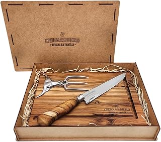 Kit Churrasco Completo – Tábua, Faca e Garfo do Churrasqueiro Oficial da Família, Ideal para Pr