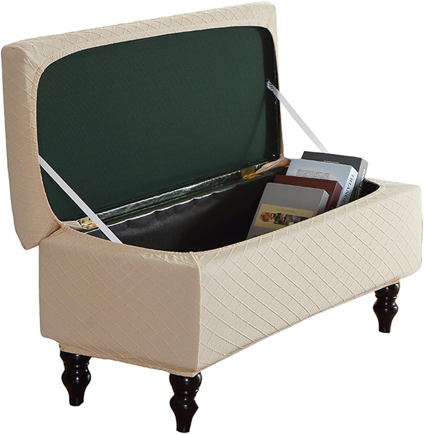 Konsilsa Stretch Jacquard Ottoman Slipcover,1-Piece Spandex Fabric Storage Ottoman Cover, Decorative Footstool Protector for Living Room, Machine Washable (Color : F, Size : Large)