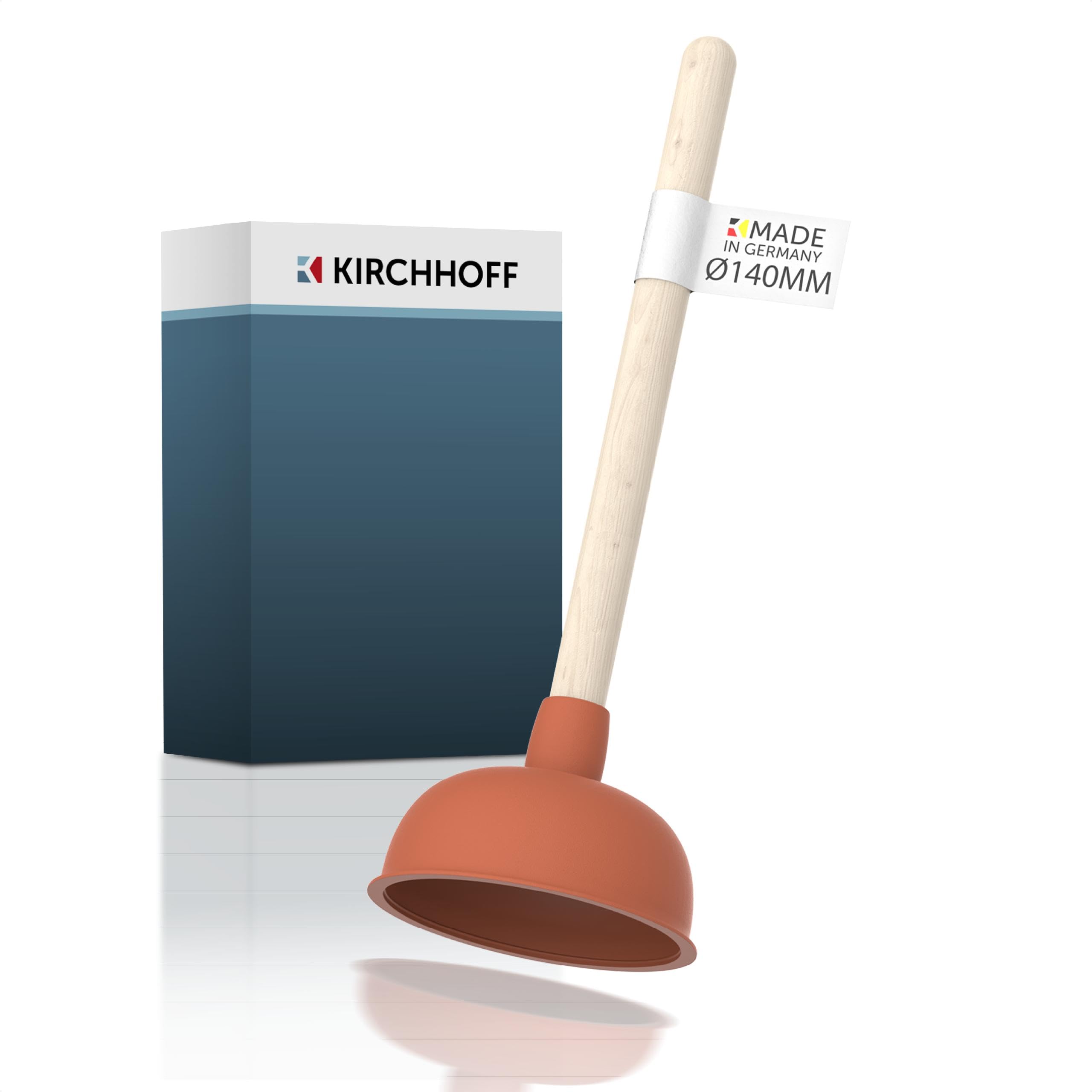 Kirchhoff Profi-Pömpel 140 mm, Saugglocke für verstopfte Toilette, Badewanne, Dusche, WC-Pümpel zur chemielosen Reinigung, großer Abflussreiniger bei Verstopfung, Rot