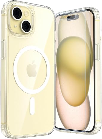 Magnetic Shockproof for iPhone 15 Case Clear, Protective Cover Anti Yellow Transparent Phone Case with 2 Screen Protector for iPhone 15 - Clear