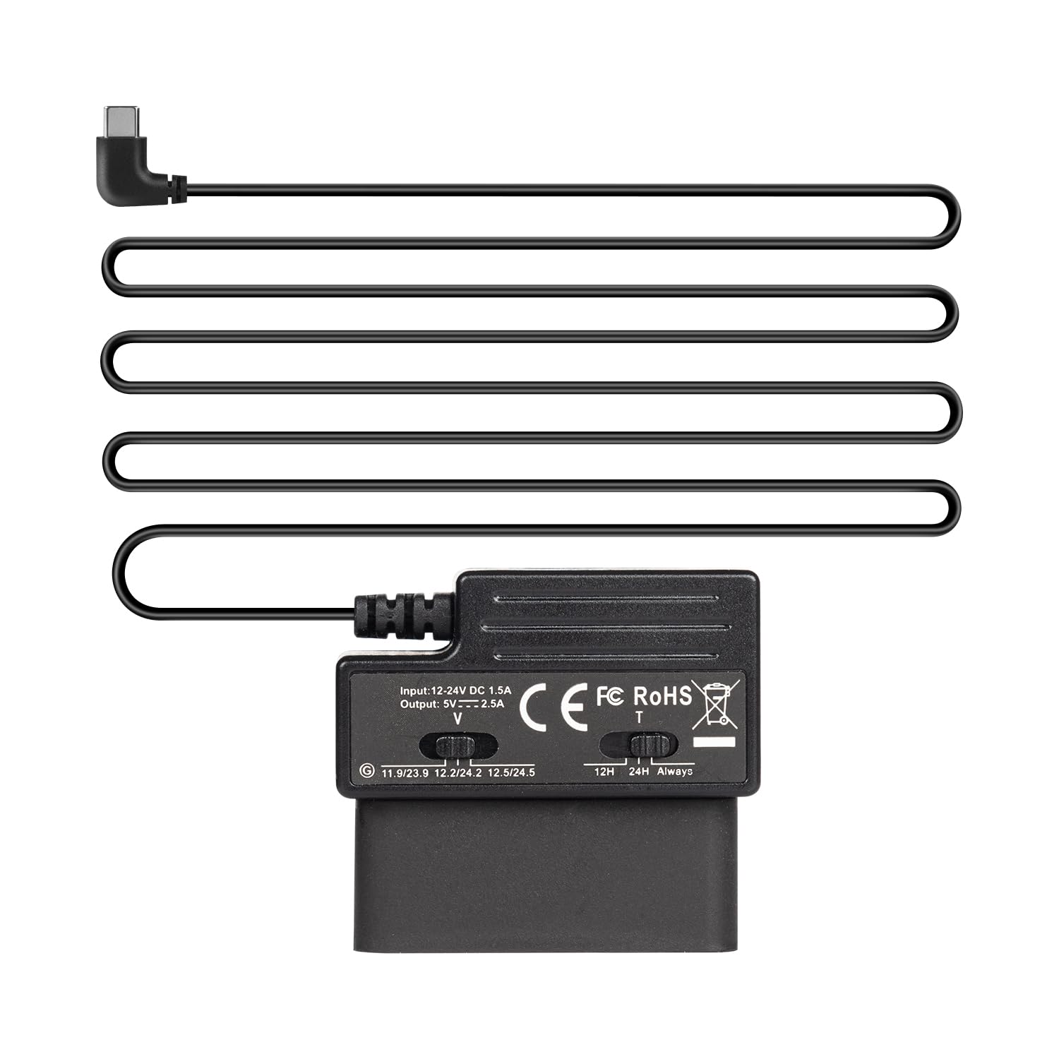 KAWA Dashcam OBD-Stromkabel, OBD-zu-USB-C-Adapter-Hardwire-Kit mit 24/7-Parkmodus, 3-stufigem Unterspannungsschutz, Zündungserkennung (Acc), Plug-and-Play-Daueraufnahme