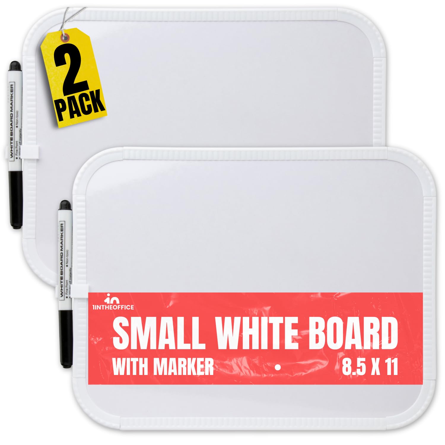 1InTheOffice Small White Board Dry Erase, Whiteboard for Wall, 8.5 x 11 Inches, Wall Mounted, with Magnetic Strip & Marker, 2 Pack