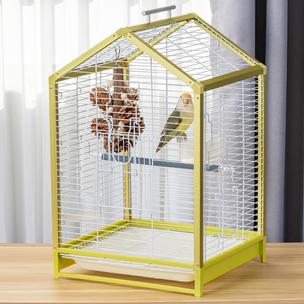 Jaulas para pájaros Jaula for pájaros con Forma de casa, Bandeja con asa, Puertos expandibles, fácil de Mover, Limpia y Decorativa, for Mascotas. Jaula de Vuelo
