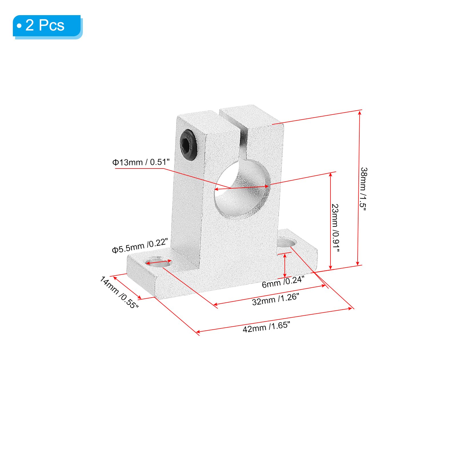 PATIKIL Support de Guidage à Serrage de Rail de Tige de Mouvement Linéaire en Aluminium Sk13, 2 Pièces pour Arbre de 13 mm de Diamètre