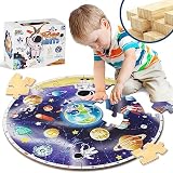 iPlay, iLearn Kids Puzzle Ages 4-8, Wooden Solar System Floor Puzzles Ages 3-5, Large Round Space Pl